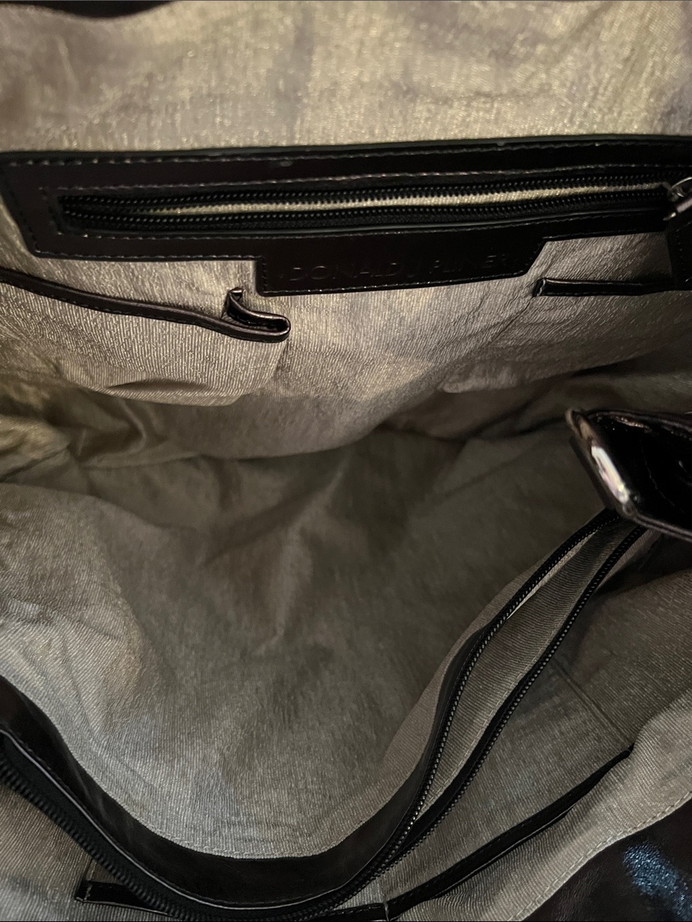DONALD PLINER VTG XL Black quilted nylon trimmed with Bronze Metallic leather - Picture 7 of 12